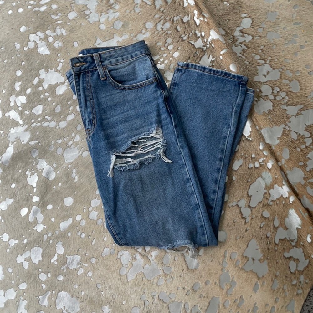 High waisted ripped denim